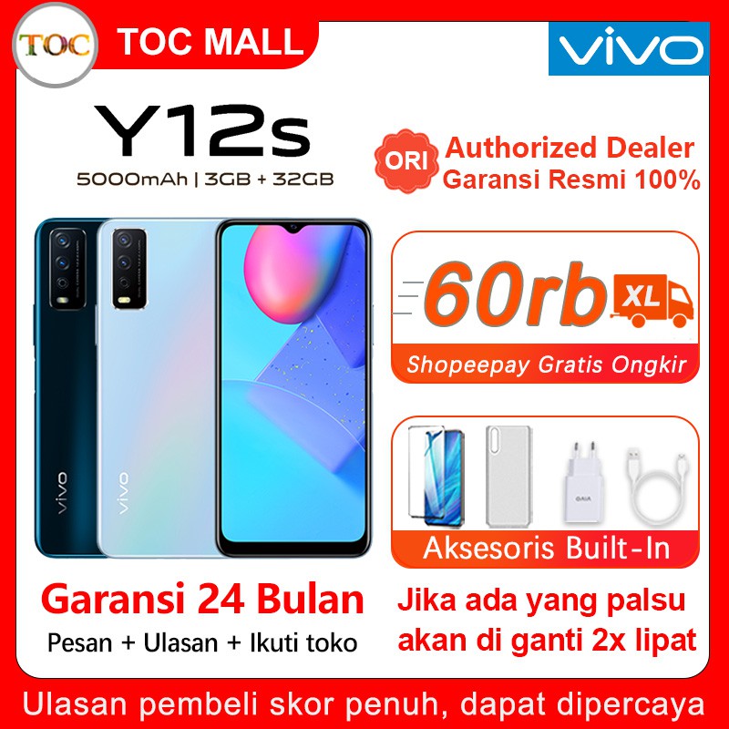 Vivo Y12S RAM 3GB ROM 32GB GARANSI RESMI original handphone VIVO hp vivo y12s baru 2021 Cicilan hp vivo y15s