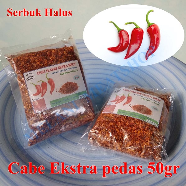 

Cabe Serbuk Halus Extra Ekstra Pedas Bubuk Chili Flakes Plastik 50 gr