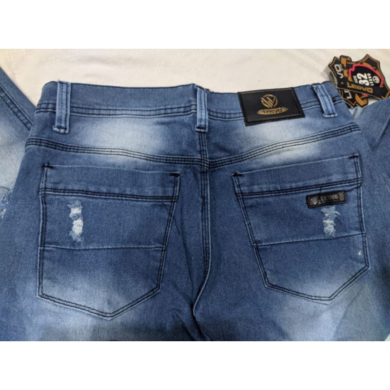 Celana Jeans Sobek Pria Slim Fit Skinny Ripped Melar Original Lesvo Denim Kualitas Distro