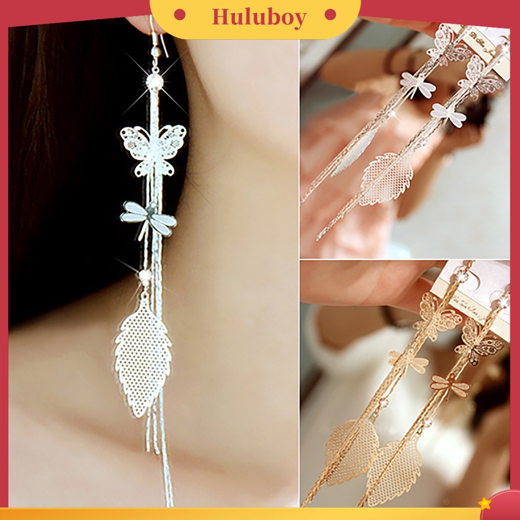 Hu Hu Hu Hu Hu Alat Bantu Pasang Kacamata♡ 1 Pasang Anting Rantai Rumbai Desain Butterfly Dragonfly Leaf Linear Aksen Berlian Imitasi Untuk Wanita