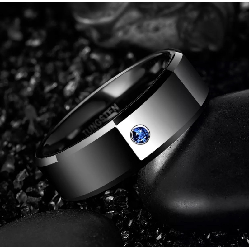 Cincin Tungsten Carbide Original Black Blue Saphire High Premium Quality