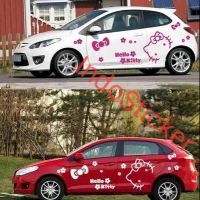 Sticker stiker hello Kitty mobil Brio Yaris calya stiker mobil hello Kitty Honda jazz