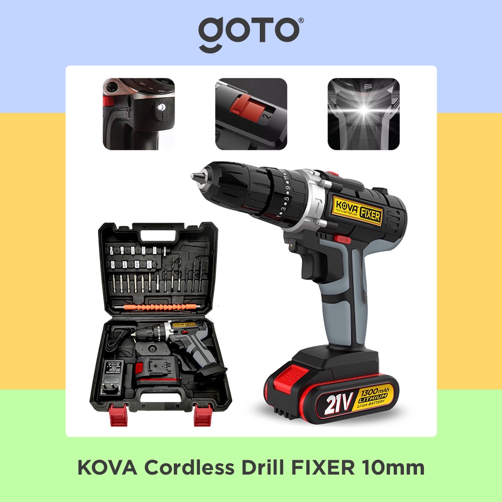Jual Kova Fixer Cordless Drill 10mm Set Mesin Bor Tangan Baterai Tembok