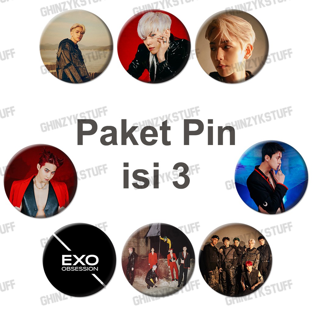 Pin Button Set Isi 3 Peniti Bros 58mm Kpop Exo Obsession Chanyeol