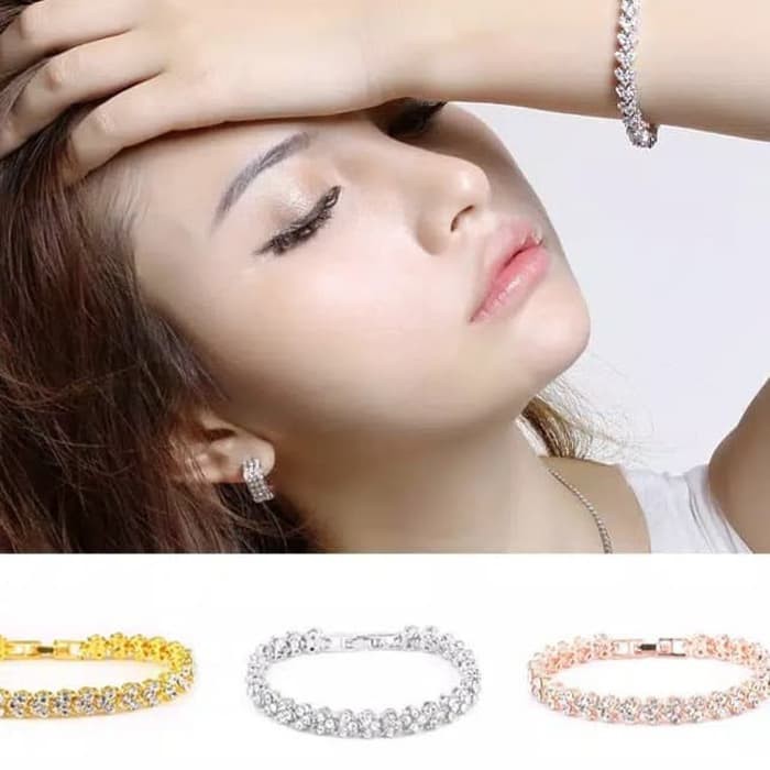 Gelang Korea Kristal Berkilau Tiga Warna