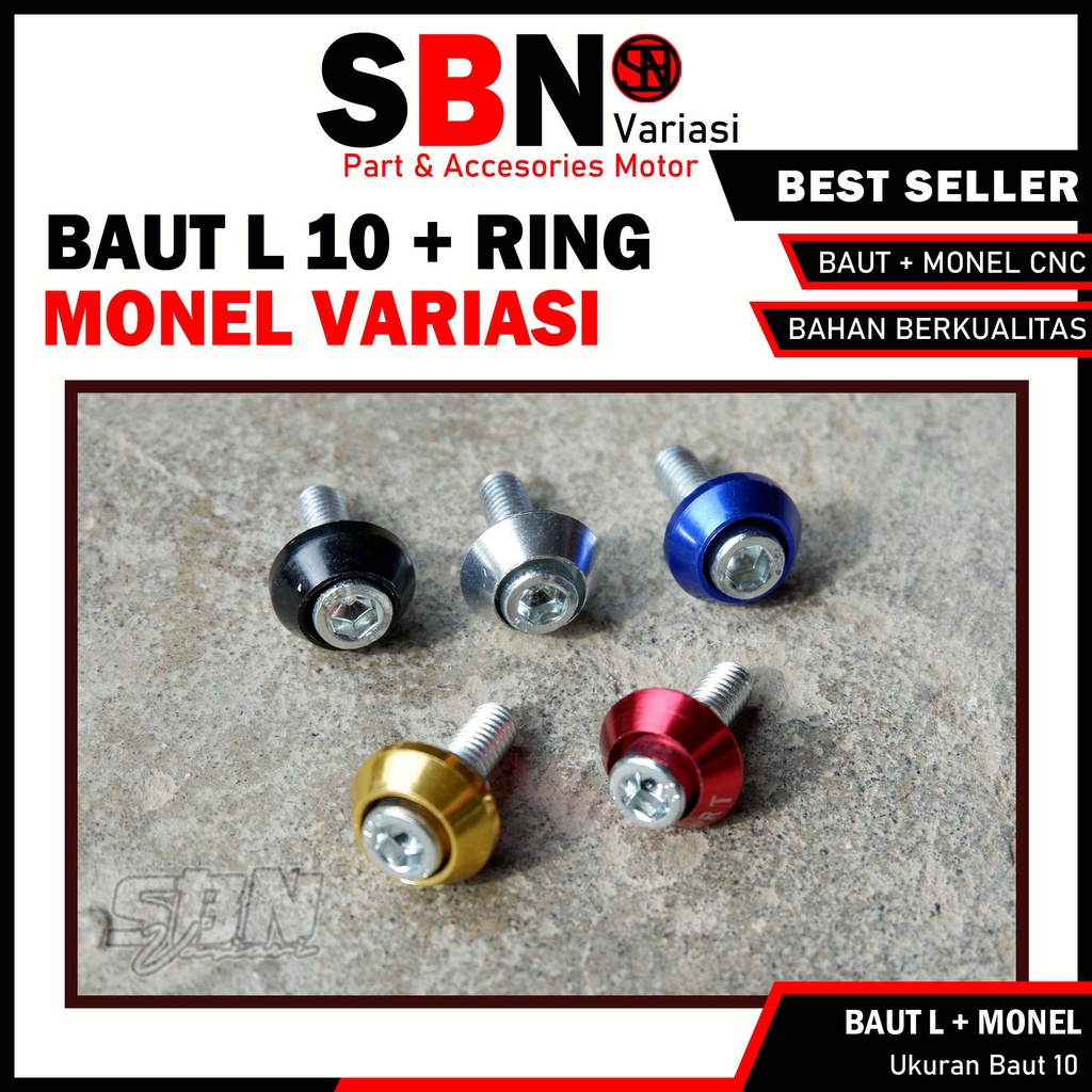 Baut L + Mur Ring Monel Variasi / Baut Monel L Kerucut CNC / Baut Drat 10 Plat Motor Cover