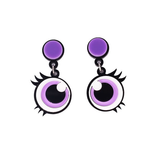 LRC Anting Tusuk Fashion Purple Eye Shape Decorated Earrings