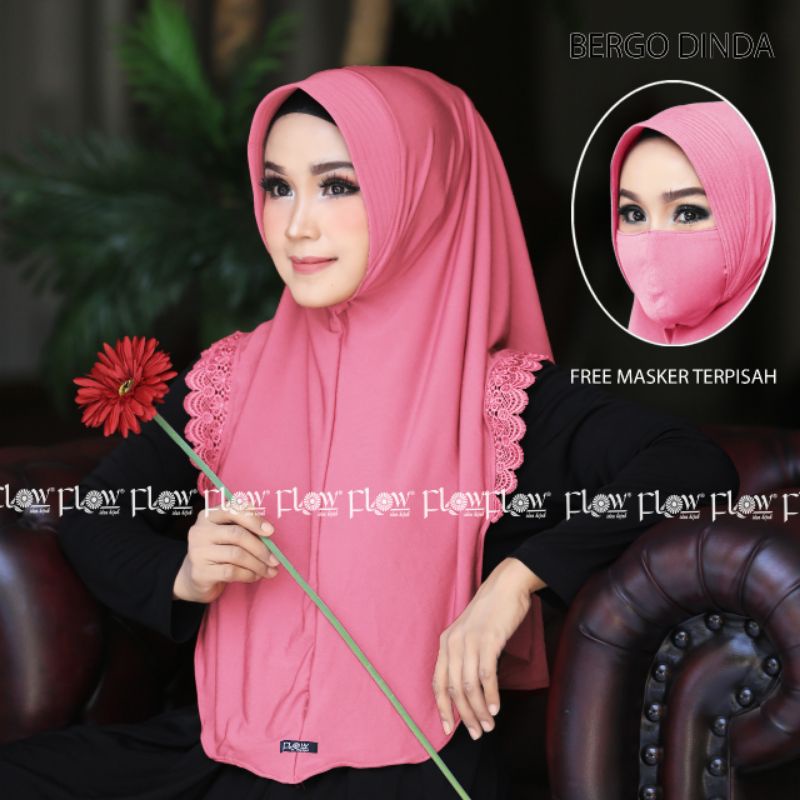 Jilbab Bergo Instan Simpel Dinda Free Masker Ori Flow-Rose