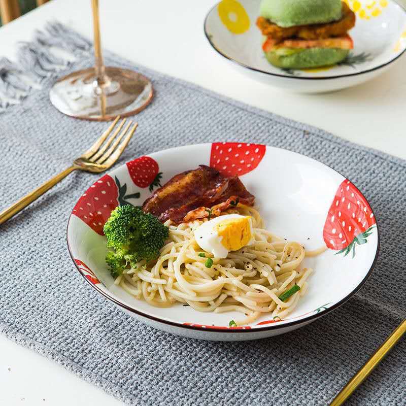 Piring Keramik Korea Motif Nanas/Strawberry/Pohon/Bunga Rose Pink Variasi 20cm-4