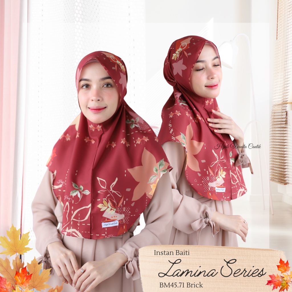 Hijabwanitacantik - Instan Baiti Lamina Series BM45.71 Brick | Hijab Instan Bergo | Jilbab Instan Motif Printing Premium