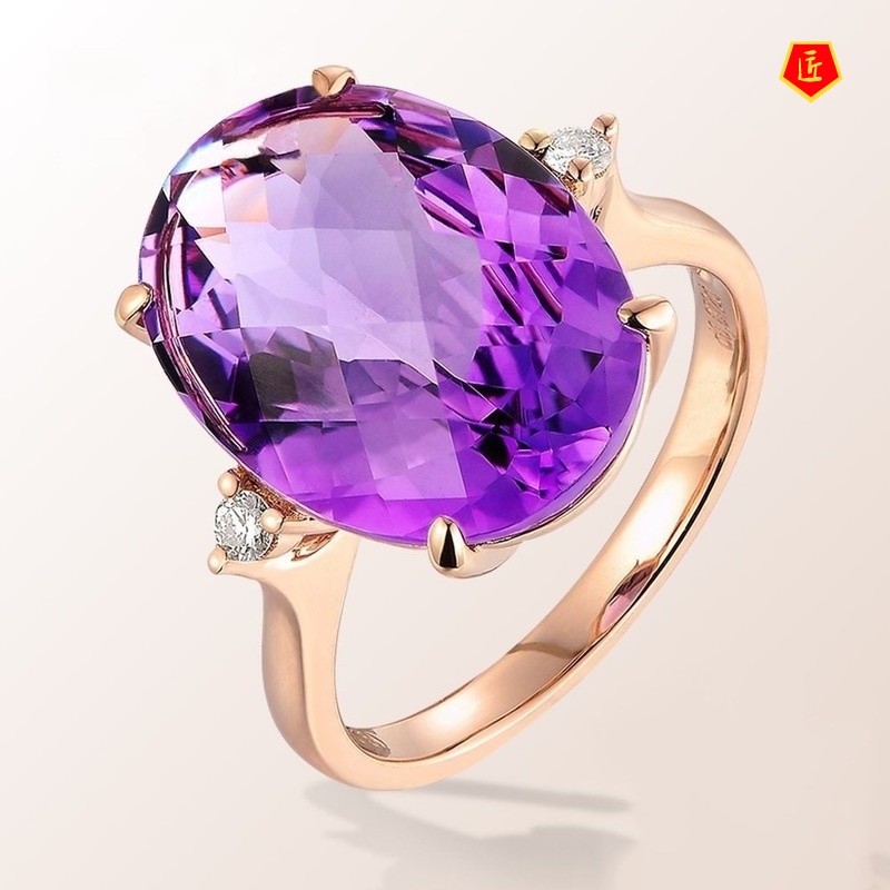 [Ready Stock]Fashion Luxury 18K Rose Gold Amethyst Ring