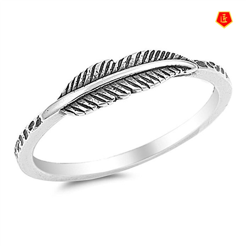 [Ready Stock]Retro 925 Silver Fashion Feather Ring