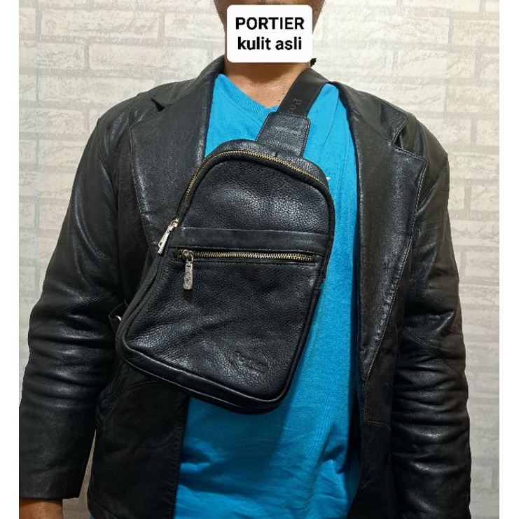 PORTIER GOLD HORSE Tas Cowok WB Body Cross Kulit Asli KULAS