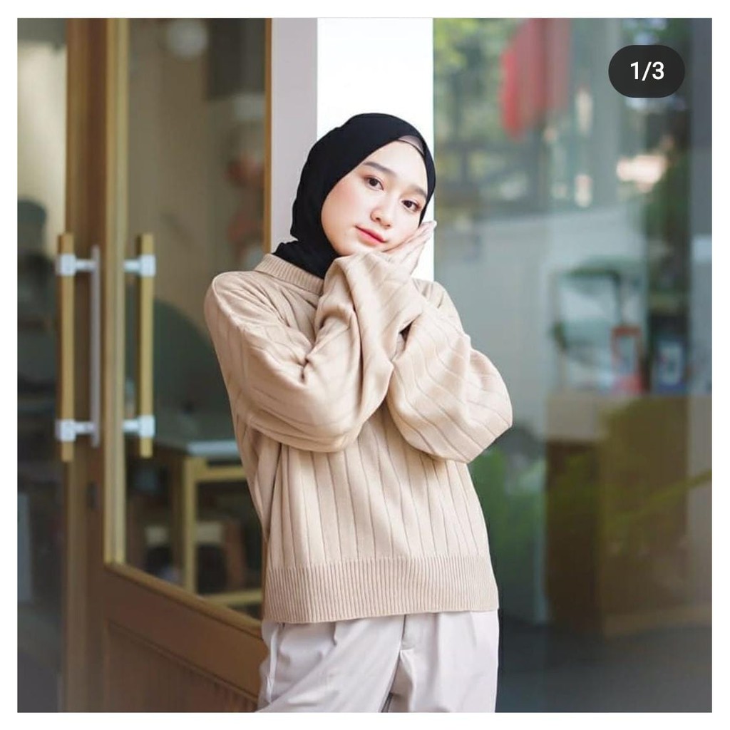 COD Delona Crop Turtle - Sweater Turtleneck Lengan Balon - Atasan Rajut Wanita Premium Terbaru 2021