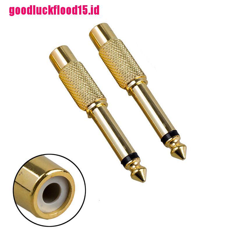 (LUCKID) 2pcs Kabel Adapter Jack Audio Mono Male Ke RCA Female 6.35mm 1 / 4 &quot;