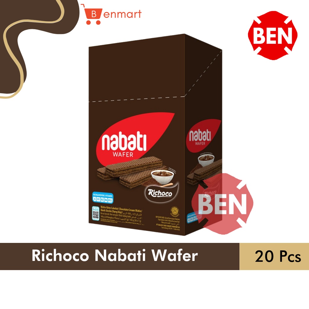 

Richoco Nabati Wafer 1 Pak Box 20 Pcs 6g 6gr 6 g Chocolate Coklat 500