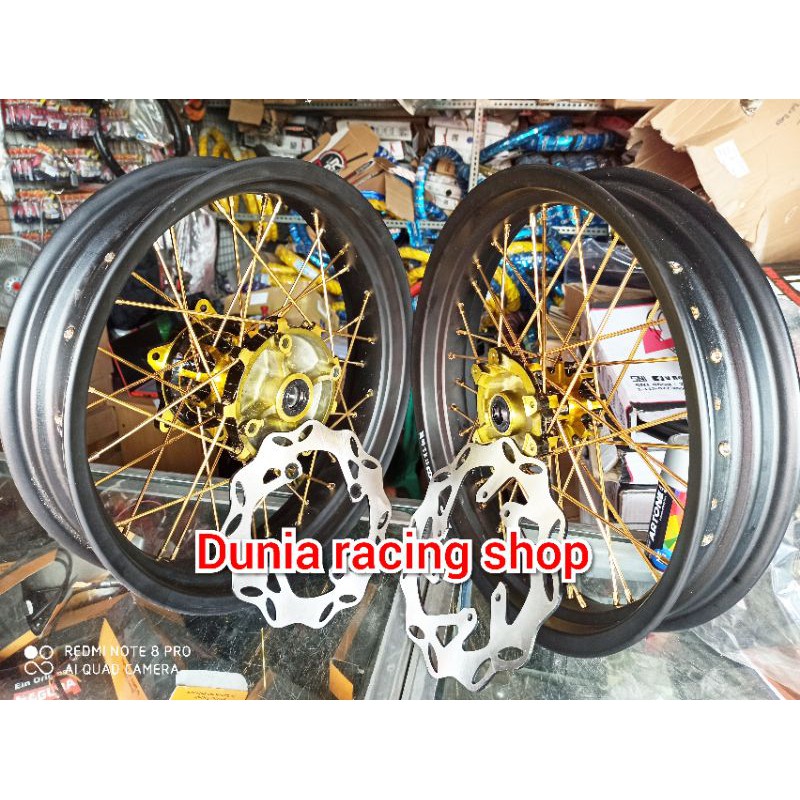 Paketan Velg Sumo Supermoto CRF 150 Velg 300 350 17 Tromol ORI warna double bearing +piringan cakram