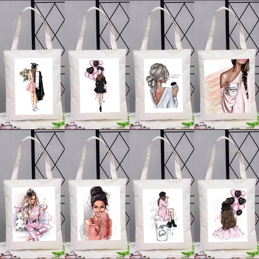 TAS TOTEBAG WANITA KANVAS TOTE CUSTOM (PAKAI PEREKAT/PELCRO) PART 4