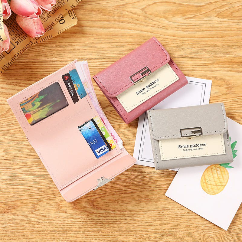 TASBLUE Dompet Versi Korea Kontras Warna Pendek Dompet Lipat Dompet Koin lucu D665 Wanita Lipat Dompet Multifungsi Dompet Wanita Dompet Fashion