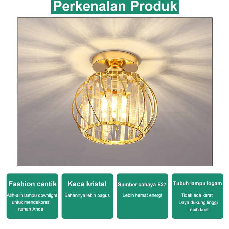 Golden LED Lampu Plafon Kristal Minimalis Modern || Lampu Plafon Kristal Gold E27 Tanpa Bohlam