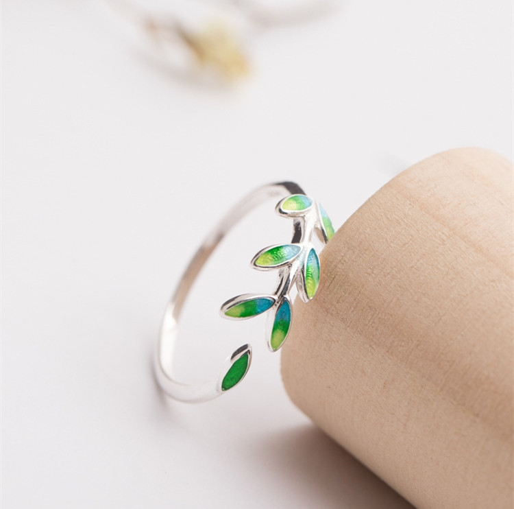 Personaly Simple Green Leaf Rings Korean Index Finger Opening Ring Women Jewelry