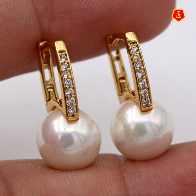 [Ready Stock]Creative Diamond 18K Dold Pearl Ear Clip
