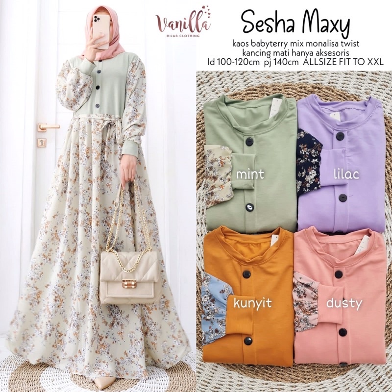 BAJU MUSLIM GAMIS BABYTERRY MONALISA TWIST SESHA MAXY ORI BY VANILLA HIJAB BTC