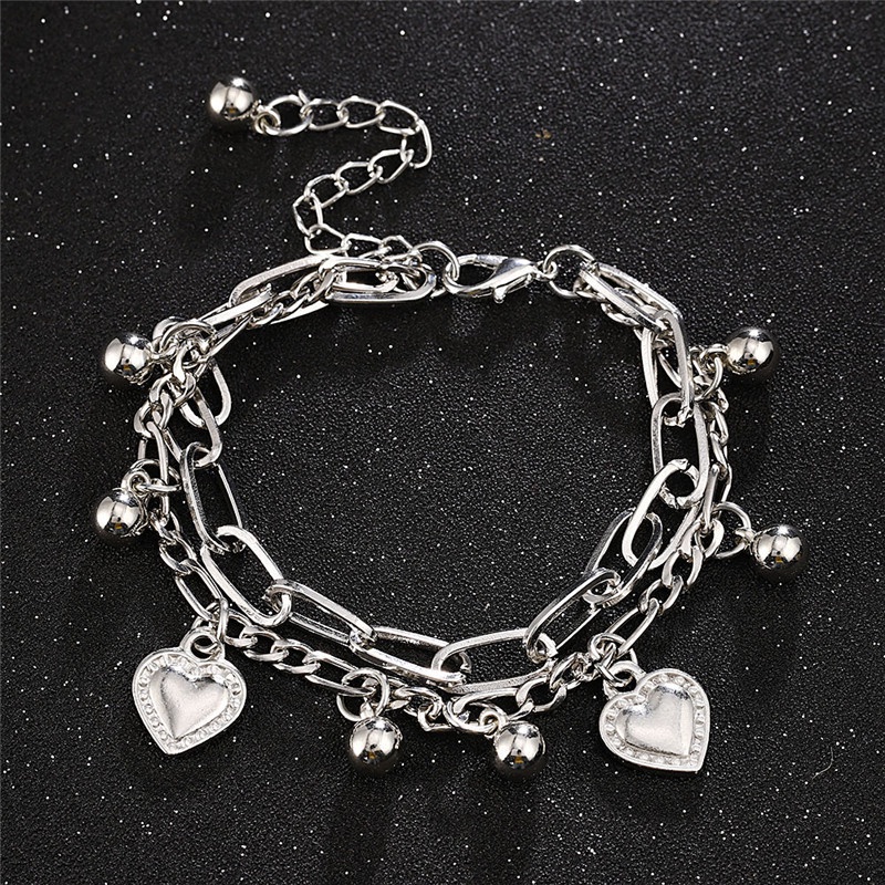 Gelang Double-Layer Cinta Berbentuk Hati Gelang Wanita Punk Tide Keren Bungee Hip Hop 032 - GL