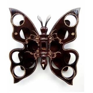 tempat aqua gelas kayu jati kupu kupu