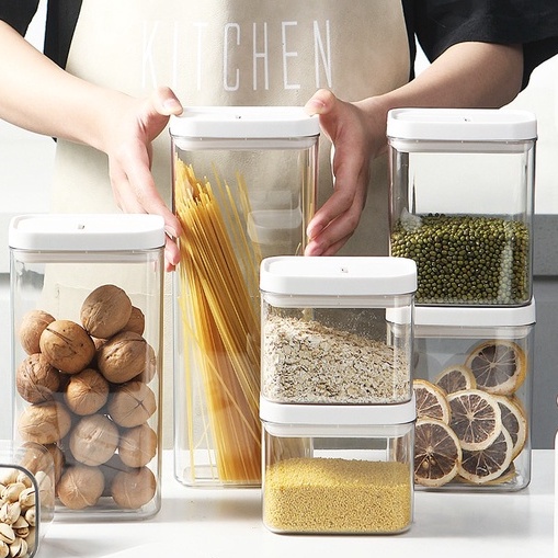 Toples kedap udara dengan pengunci hisap super kuat makanan awet tahan lama Toples Wadah Penyimpanan Makanan Food Container Airtight Food Storage Container Stackable Kitchen Sealed Jar For Cereal Flour Sugar Dried Fruit Transparent Storage Tank