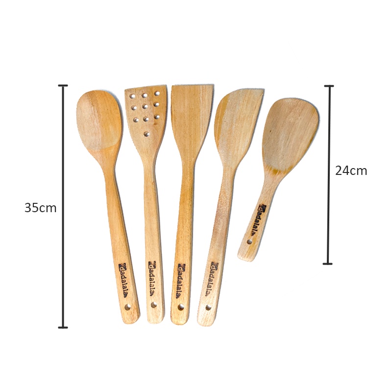 DADALALA Spatula Set / Sodet (Isi 7 Pcs) Panjang 35 Cm Peralatan Masak Bahan Kayu Mahoni Tahan Panas dan Anti Lengket