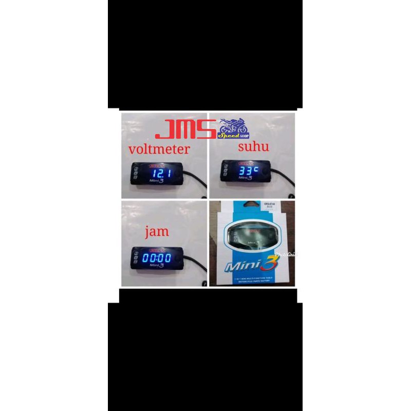 volt meter amper aki sama jam dan suhu 3 in 1 universal Honda Yamaha Suzuki kawasaki