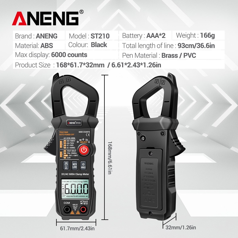 ANENG Digital Multimeter Voltage Tester Clamp - ST210 - Black