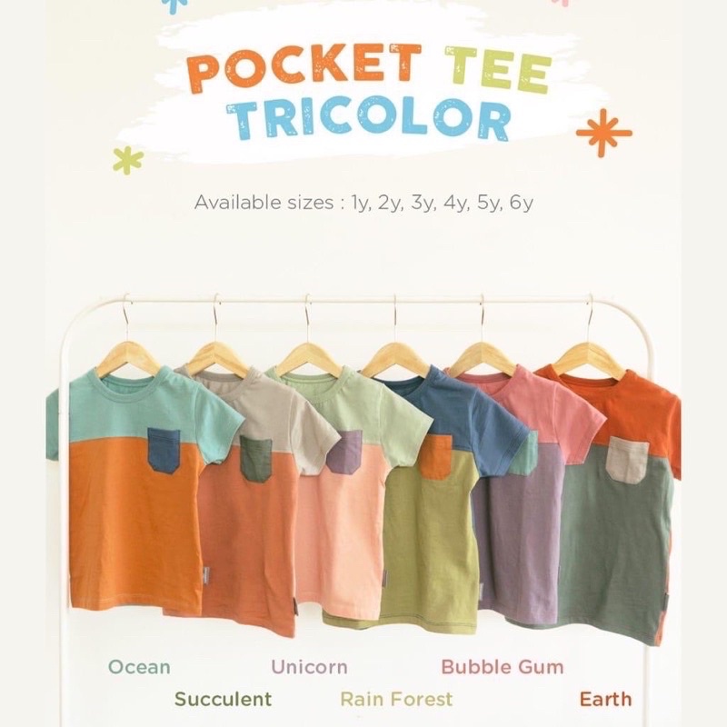 Little Palmerhaus 1y/2y/3y/4y/5y/6y Pocket Tee TRICOLOR Warna Warni / Kaos Anak - Grup 3