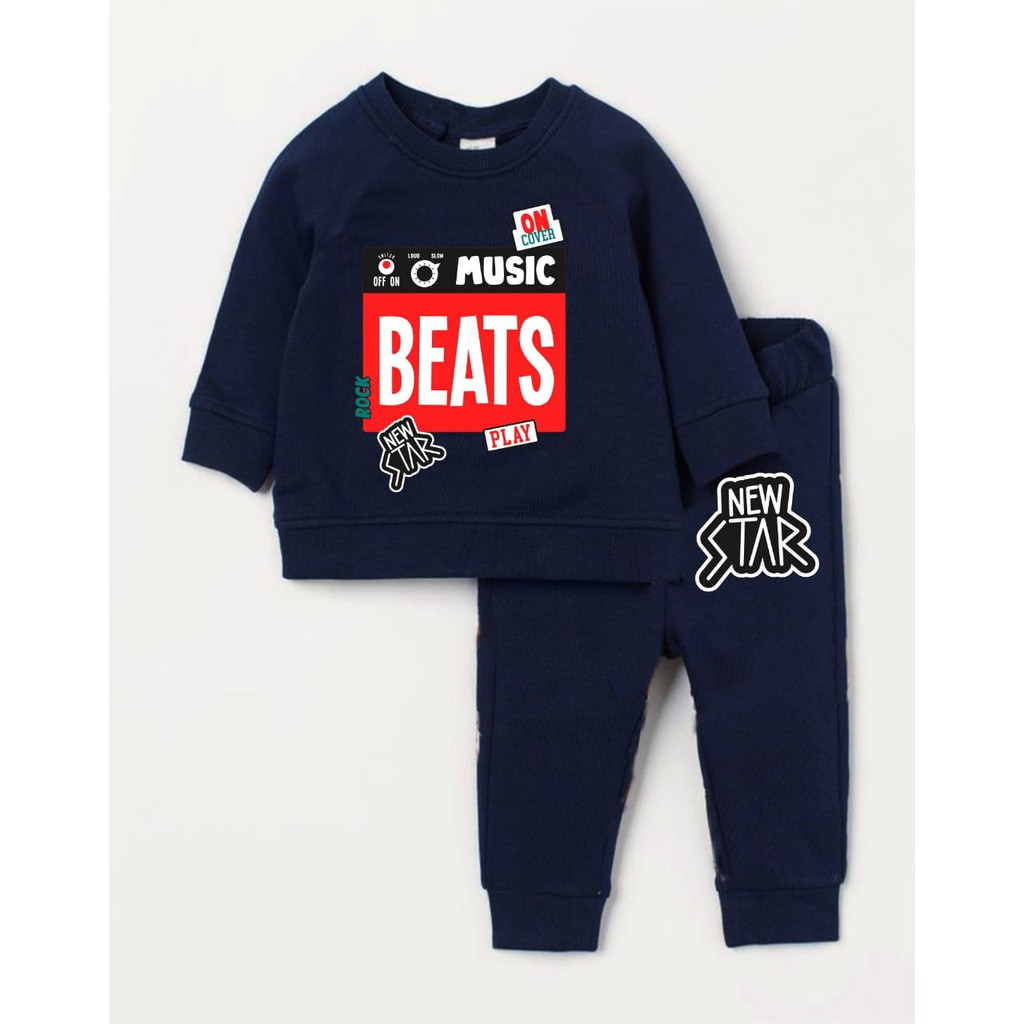 Tokomilkan - Setelan Anak Laki laki MUSIC BEATS Bahan Fleece | Baju Setelan Anak COWOK Umur 1 - 6 Tahun