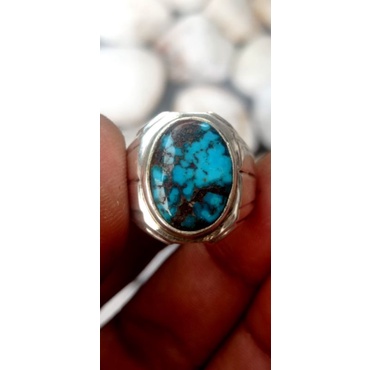 Natural batu pirus persia biru fancy ring perak 925 jaminan batu asli
