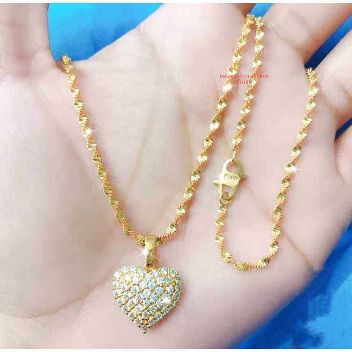 Kalung Melintir Yang Model Titanium + Liontin LOVE 24K Lapis Emas Persis Emas Asli -tdk luntur