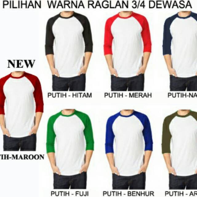 Size XL dan  XXL Raglan  Polos  3 4 Murah Dasar Putih Merah 