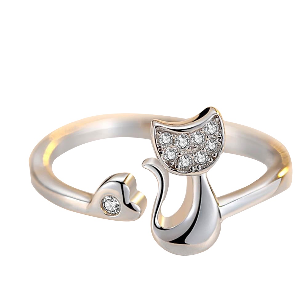 Hu Hu Hu Hu Hu Alat Bantu Pasang Kacamata♡ 1pc Cincin Model Terbuka Desain Kucinghati Hias Cubic Zirconia Untuk Wanita