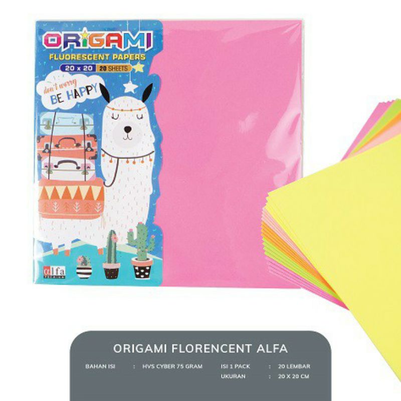 Kertas lipat origami alfa 20x20cm 25pcs warna 2 sisi