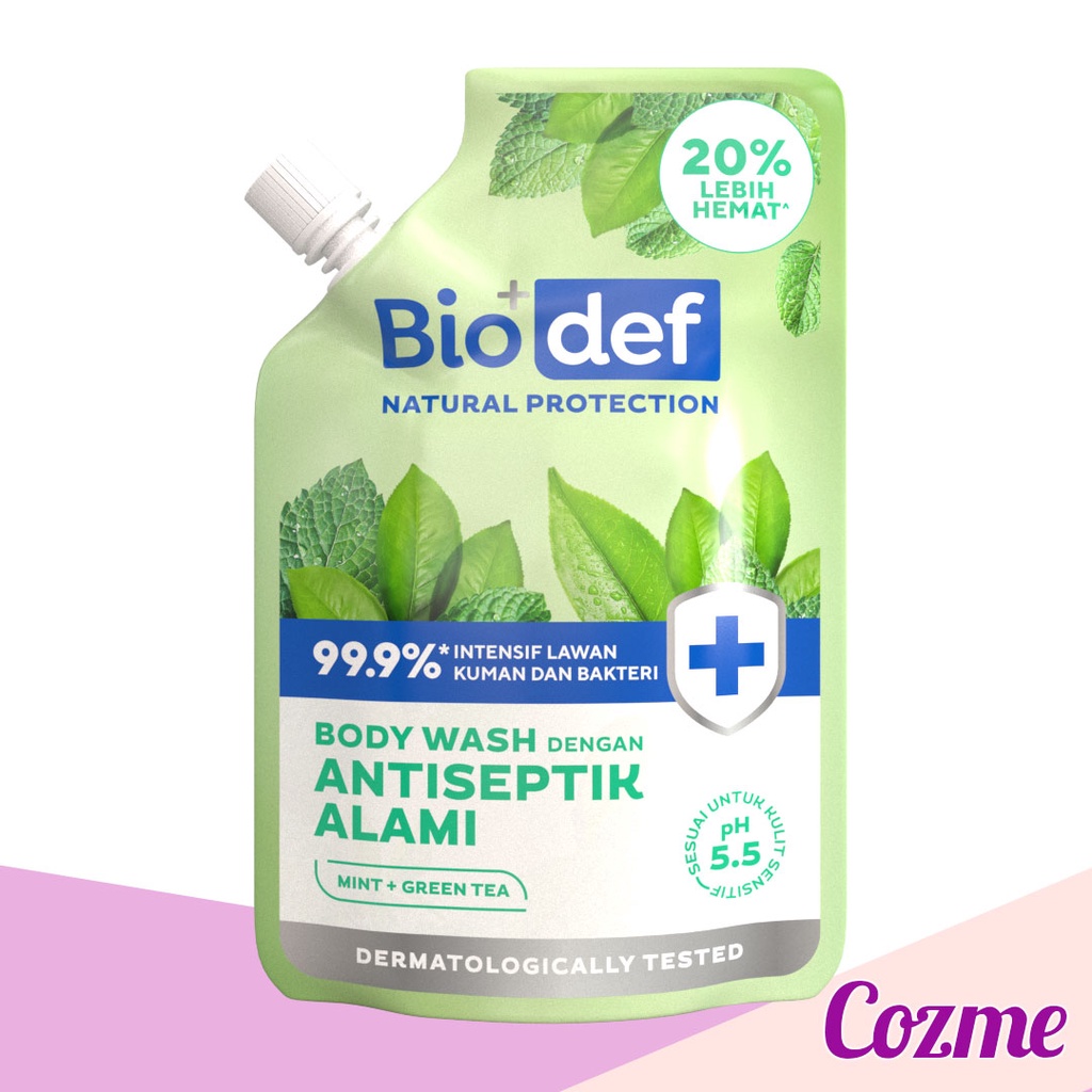 BIODEF Body Wash Antiseptik Alami Mint + Yuzu | Seasalt | Green Tea Pouch 400mL