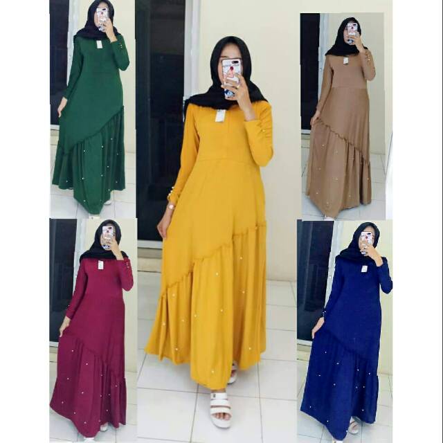 LONG DRESS/ HASNA MAXY DRESS/GAMIS REMPEL /GAMIS MUTIARA /DRESS MUSLIM TERMURAH