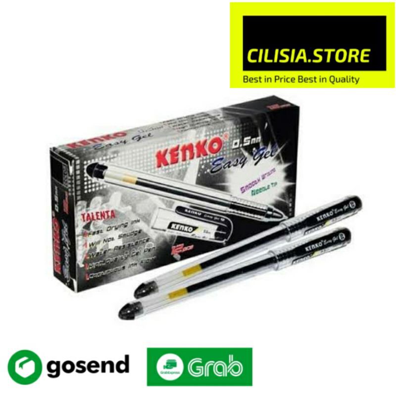 

Arm Pulpen Gell Pen Kenko Easy Gell Mata Jarum 0.5mm Hitam / Biru Isi 12pc