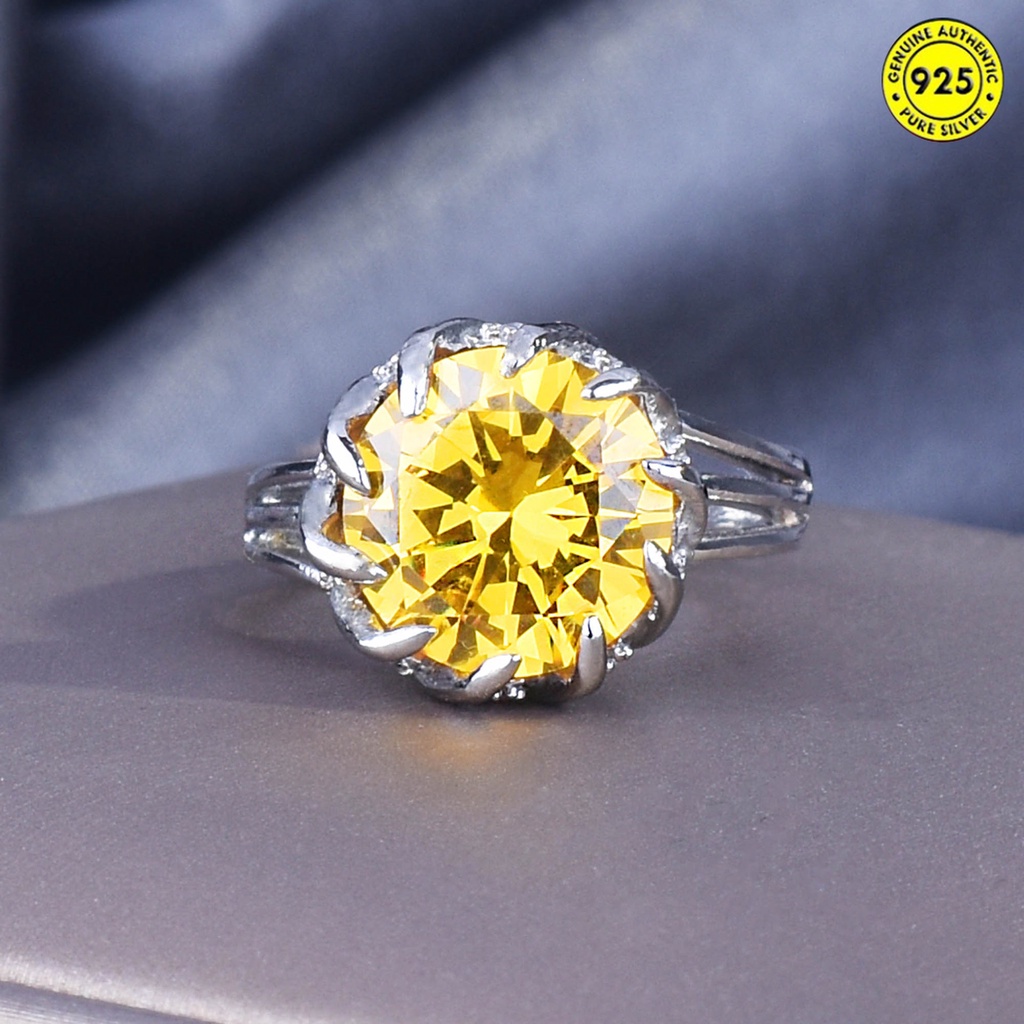 Cincin Model Terbuka Desain Bunga Teratai Hias Permataberlian Warna Kuning Untuk Wanita