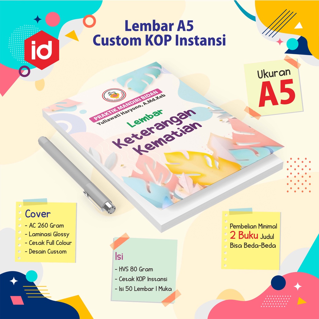 

BUKU LEMBAR BIDAN A5 KOP dan COVER CUTOM | LEMBAR KETERANGAN BIDAN | BUKU BIDAN