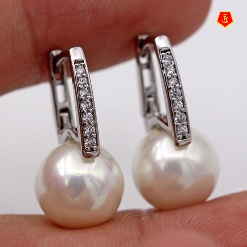 [Ready Stock]Creative Diamond 18K Dold Pearl Ear Clip