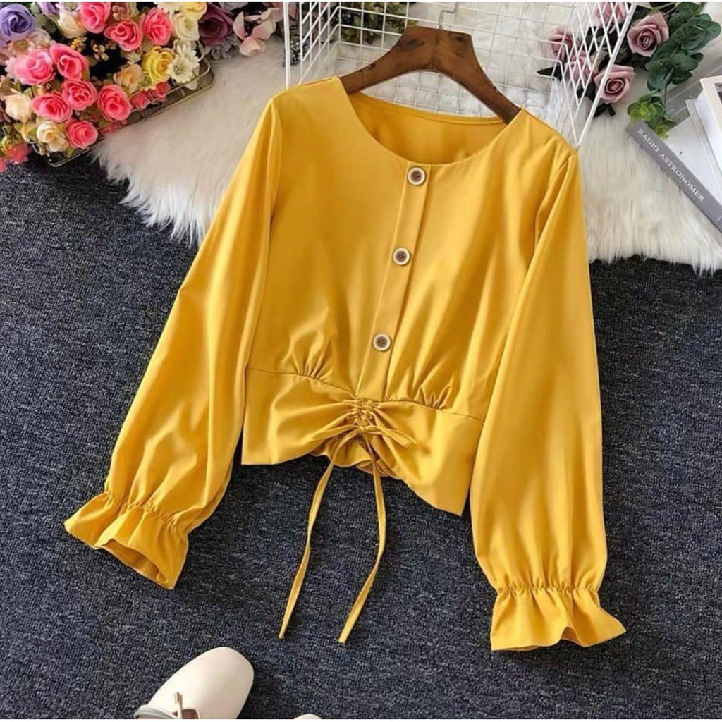 1KG ISI 5PCS - LOISE BLOUSE BALONA RAYON JUMBO PINGUIN BLOUSE VISCOSE PREMIUM HITS-VERA MUSTARD