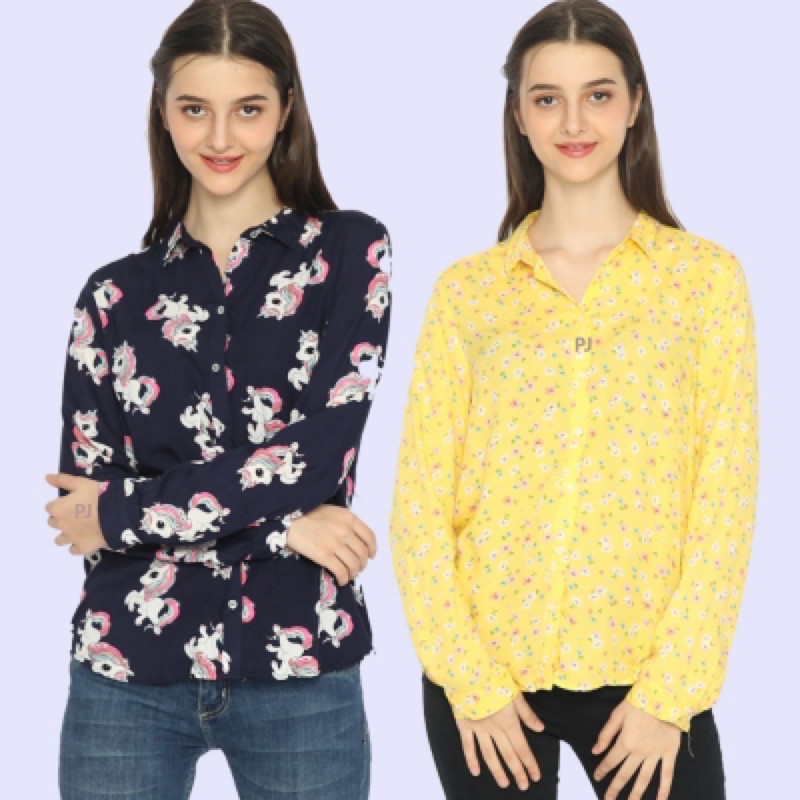 [2warna] H&M 103 LS Shirt - Baju Atasan Kemeja Kerja Wanita Lengan Panjang Branded Original