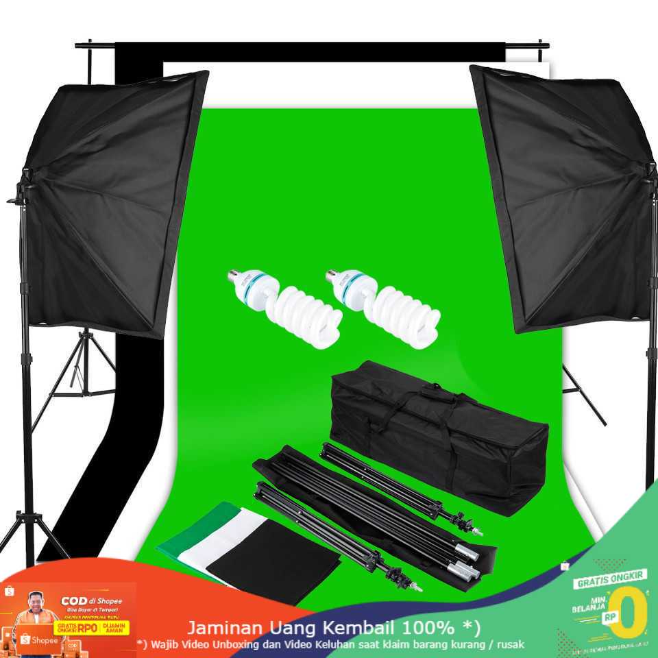 (BISA COD) RVOSTR STUDIO Foto Studio Lighting Kit with Backdrop - LD-TZ11A