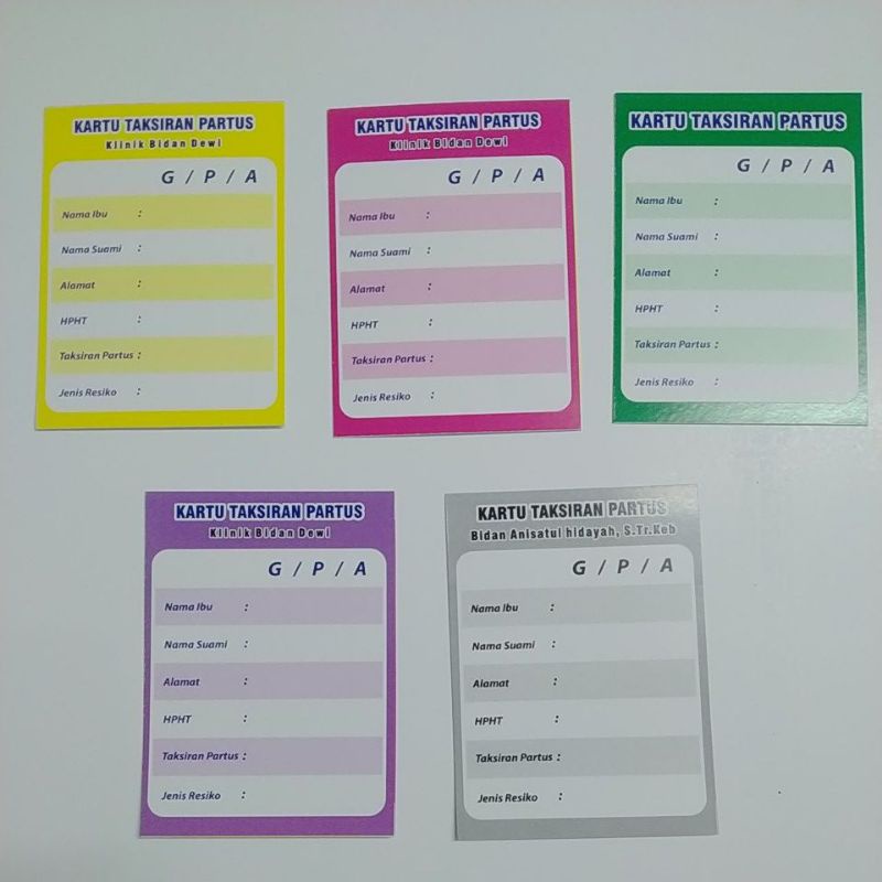 

Kartu Partus Kantong Persalinan, Kartu Taksiran Persalinan, Kartu Aseptor KB